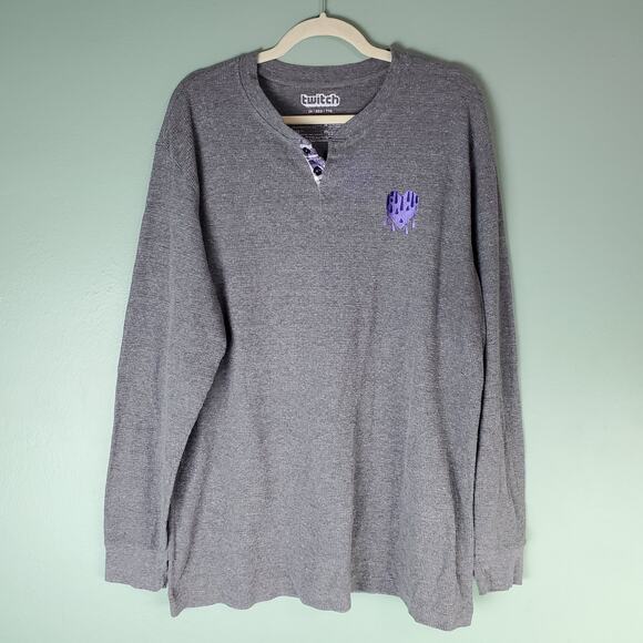 Twitch Men's Purple Embroidered Heart Thermal Henley Long Sleeve Top Gray 2X - Picture 1 of 4